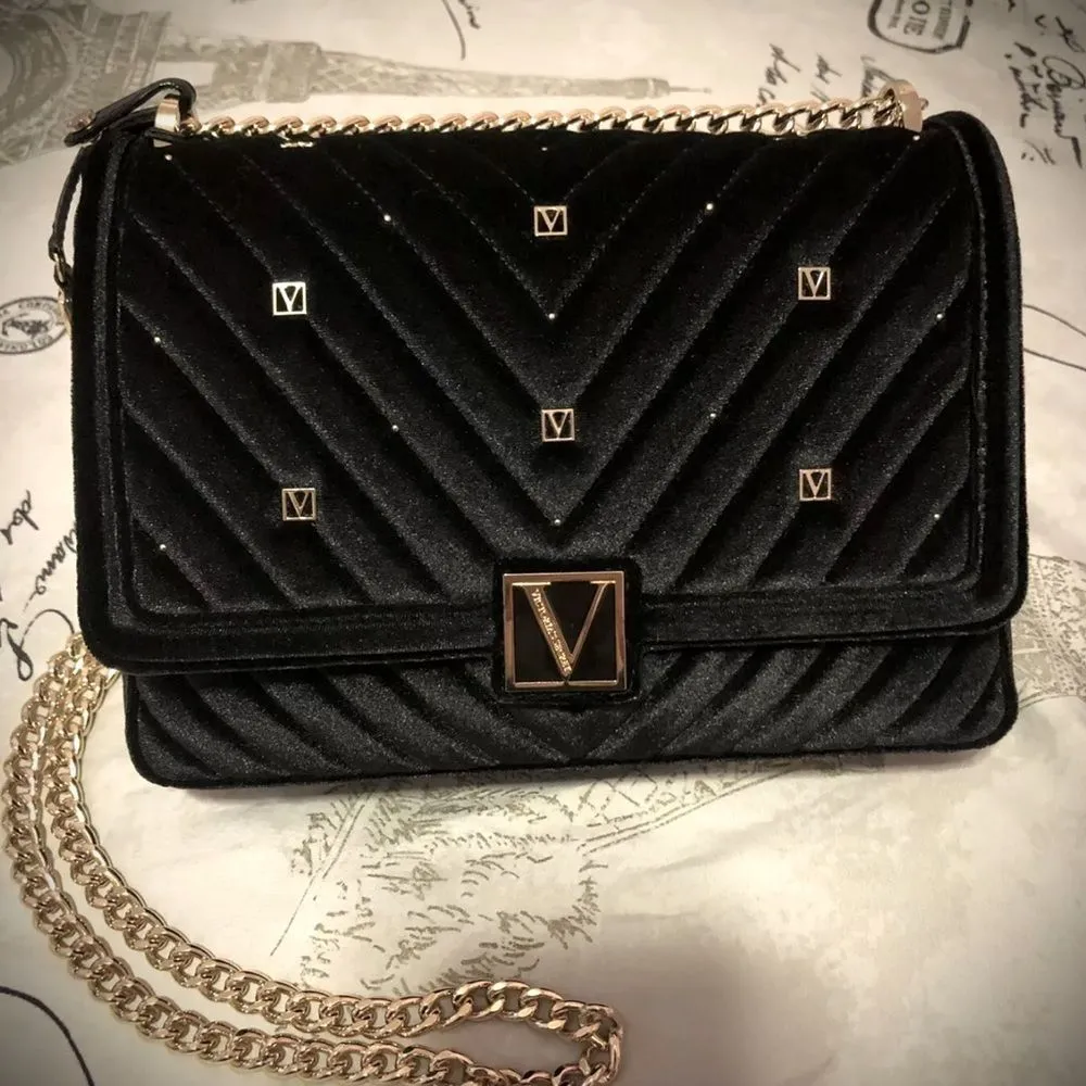 Victoria’s Secret Authentic Black Shoulder Bag Purse Crossbody Velvet - Image 2