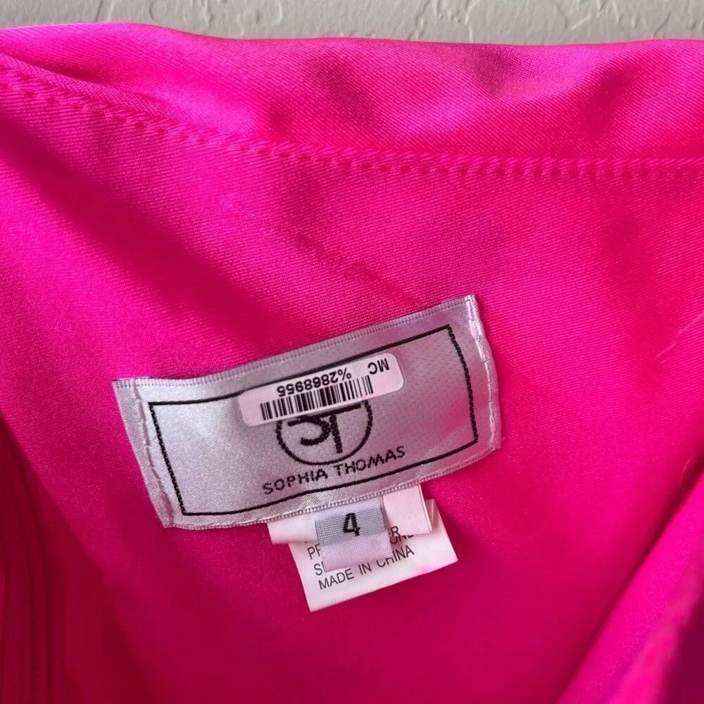Sophia Thomas 8521 Hot Pink‎ Ruched One Shoulder Rhinestone Cuff Mini Dress Sz 4 Pink - Image 7