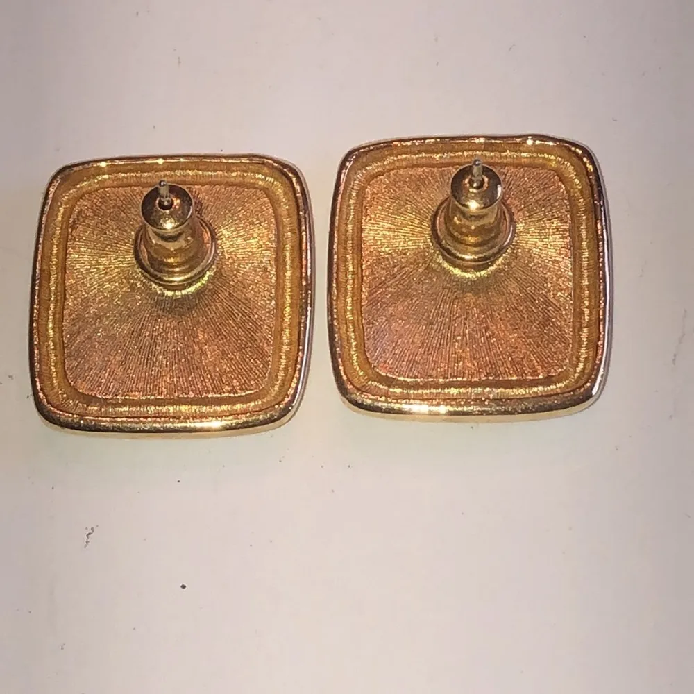 Monet Vintage Black Enamel & Gold Tone Classic Retro Pierced Earrings - Image 6