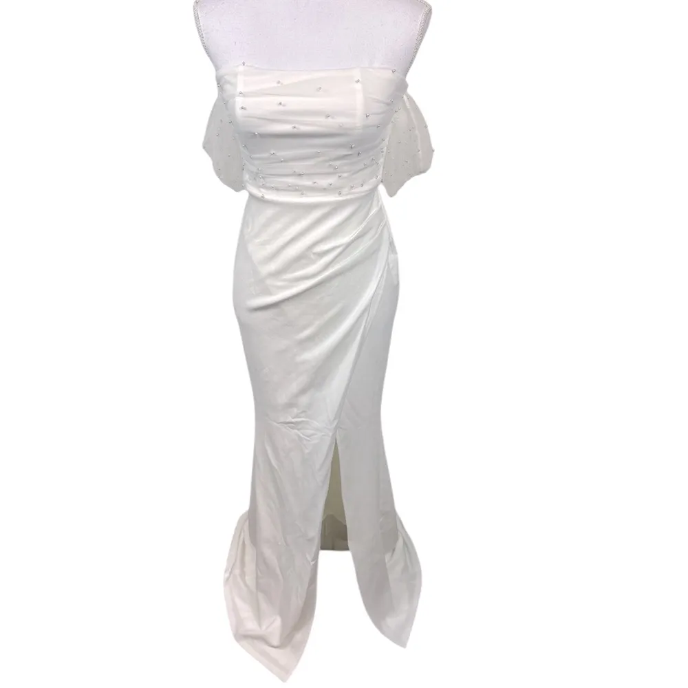 Lulus Profound Glamour Ivory Pearl Off-the-Shoulder Tulip Maxi Dress Size S NWOT - Image 2