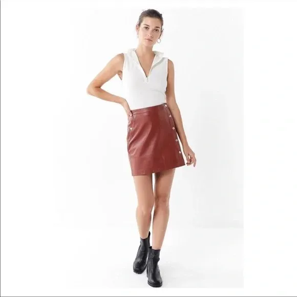 Urban Outfitters Faux Leather Snap Front Mini Skirt Terra Cotta Large - Image 8