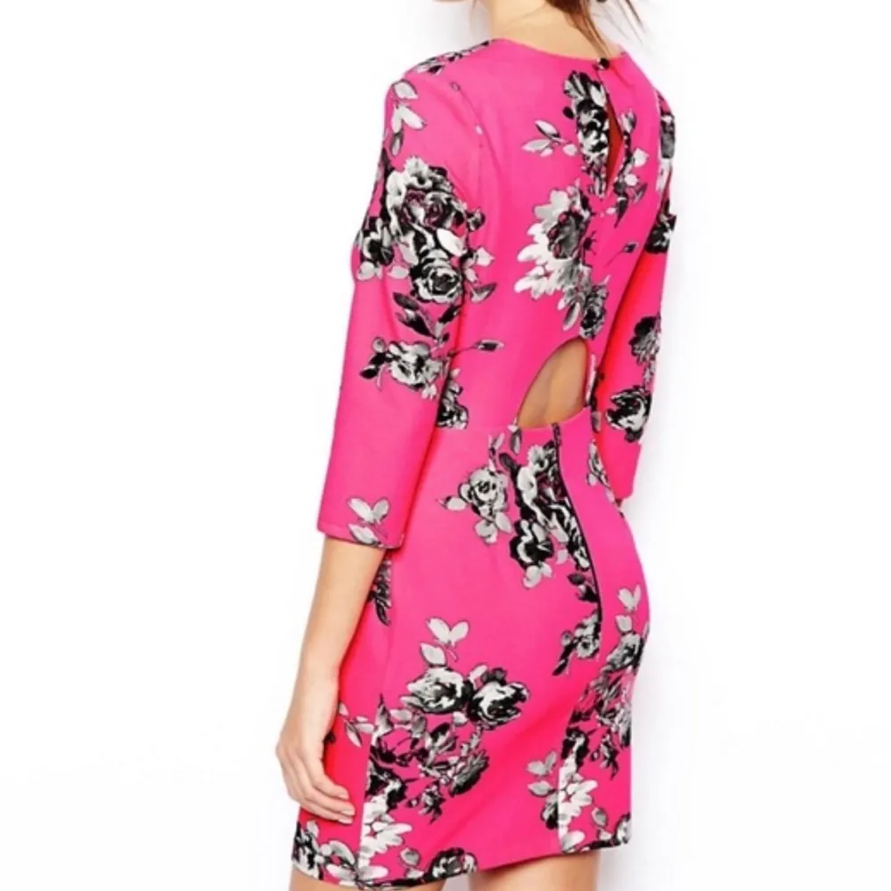 ASOS Pink Rose Mirror Floral Body-Con 3/4 sleeve Dress size 6 - Image 2