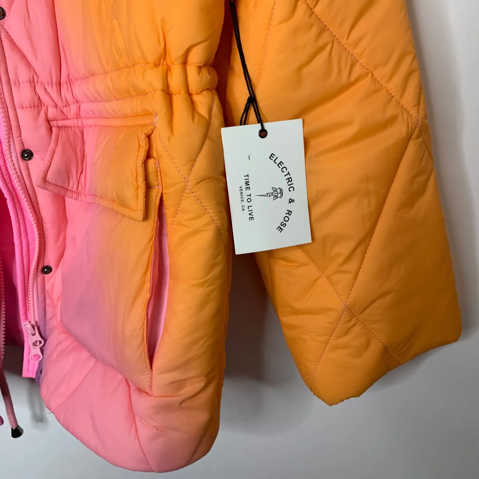 Electric & Rose Aiden Ombré Violet/Melon Quilted Puffer Jacket Womens XS New Purple - Image 12