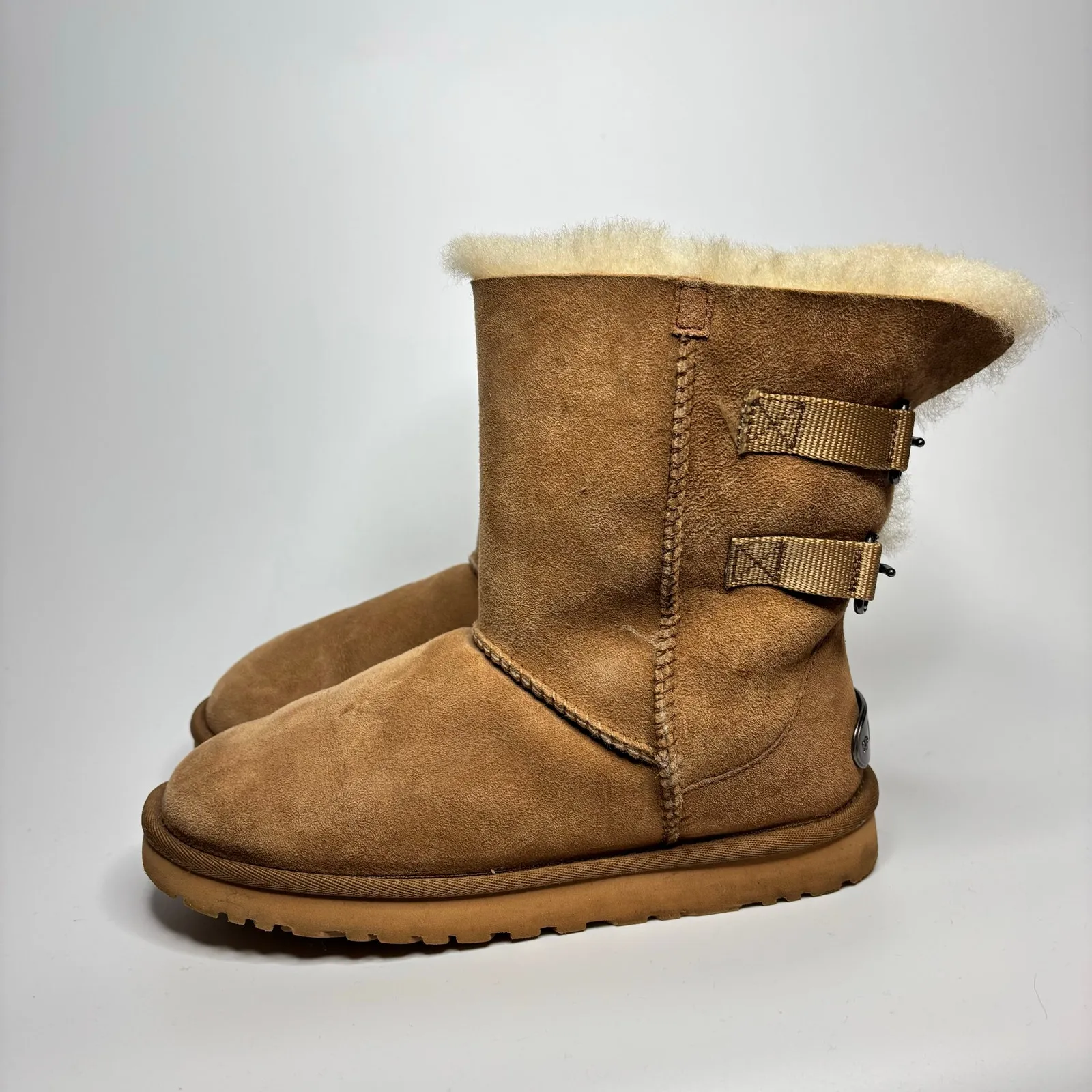 UGG Fairmont Buckle Back Shearling Boots in Chestnut Suede - Image 4