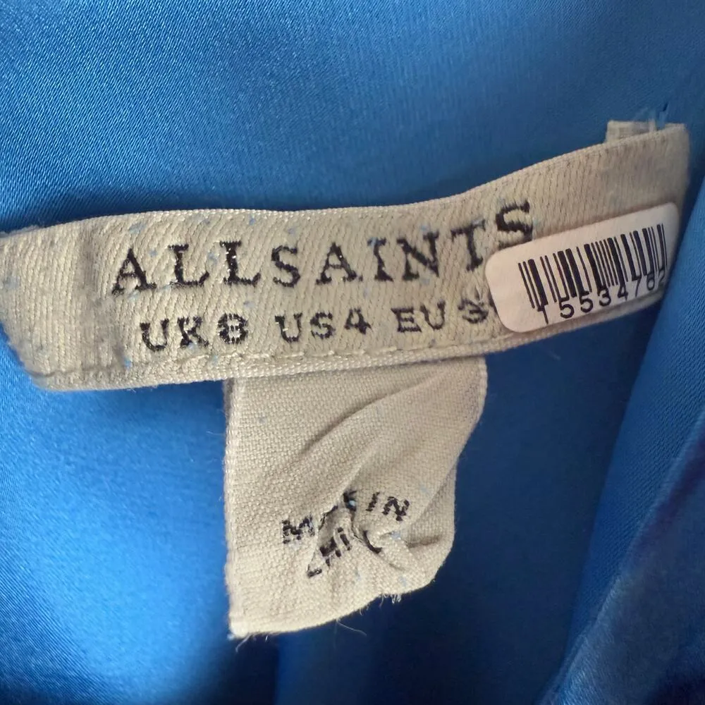 AllSaints Alexia Isabella Blue Tie Dye Asymmetric Sleeveless Midi Dress Size 4 - Image 15