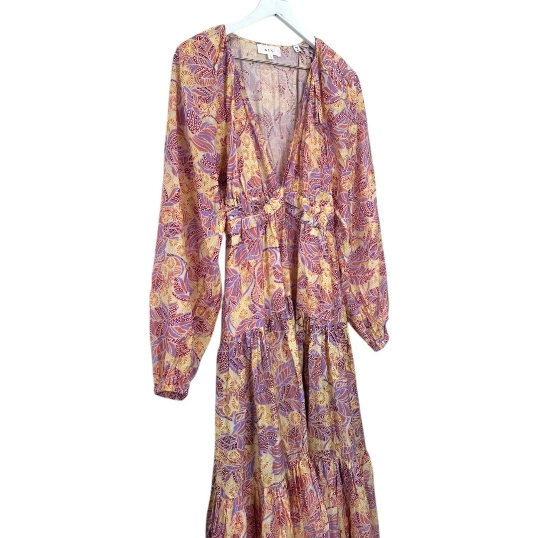 A.L.C. Loretta Long Sleeve Tiered Midi Dress in Abstract Floral Print Size 4 - Image 4