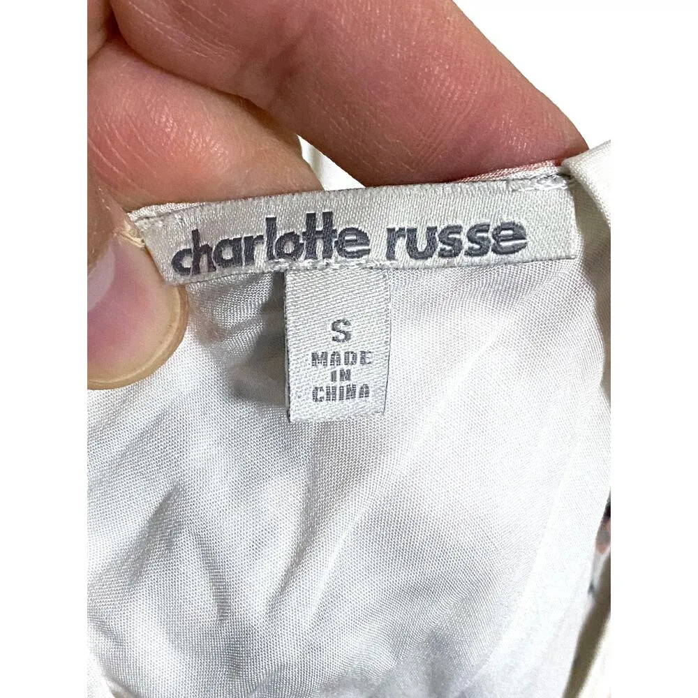 Charlotte Russe Maxi Dress Roses Floral Lined Rayon V Neck White Pink Small S - Image 7