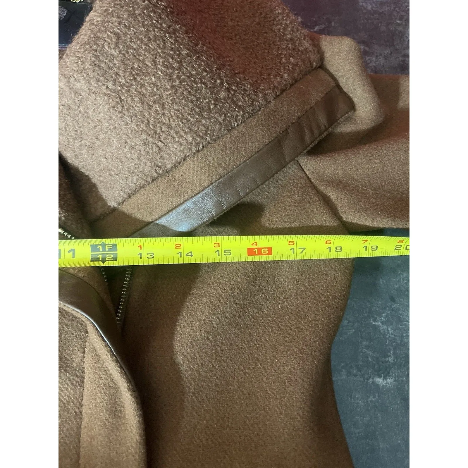 Vince Camuto Asymmetrical Wool Blend Pea Coat Sz. Small Brown Belt Winter Zipper - Image 6