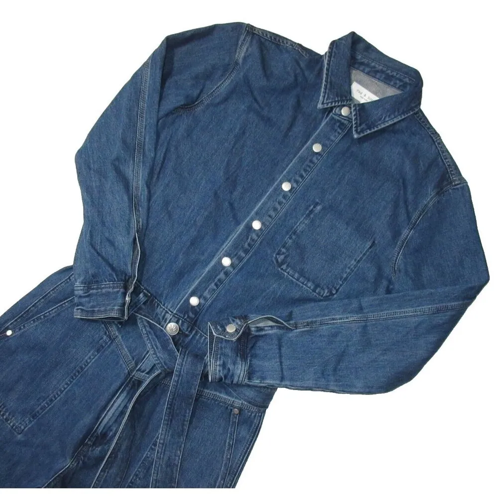 NWT rag & bone Mia Jumpsuit in Vincent Slim Slit Leg Denim 1-Piece M $395 - Image 3