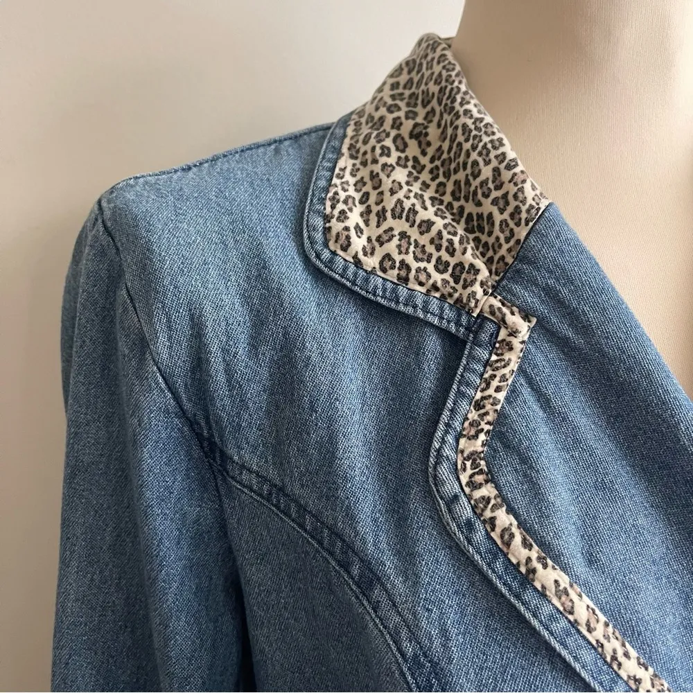 Vintage 90s D. Frank Denim Leopard Velvet Skort Romper Dress Shorts Jorts 12 - Image 2