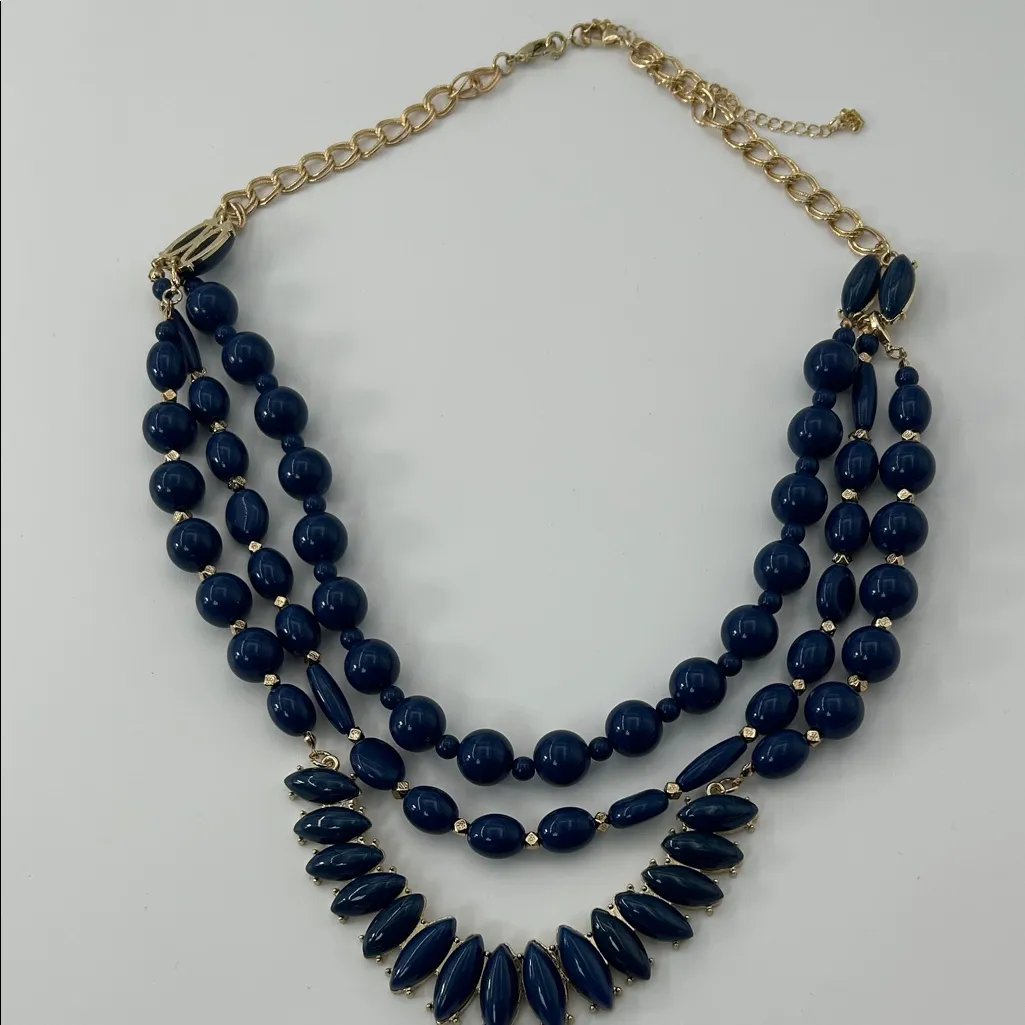 Fashion Jewelry Navy and Gold Beaded Necklace Blue - Image 2