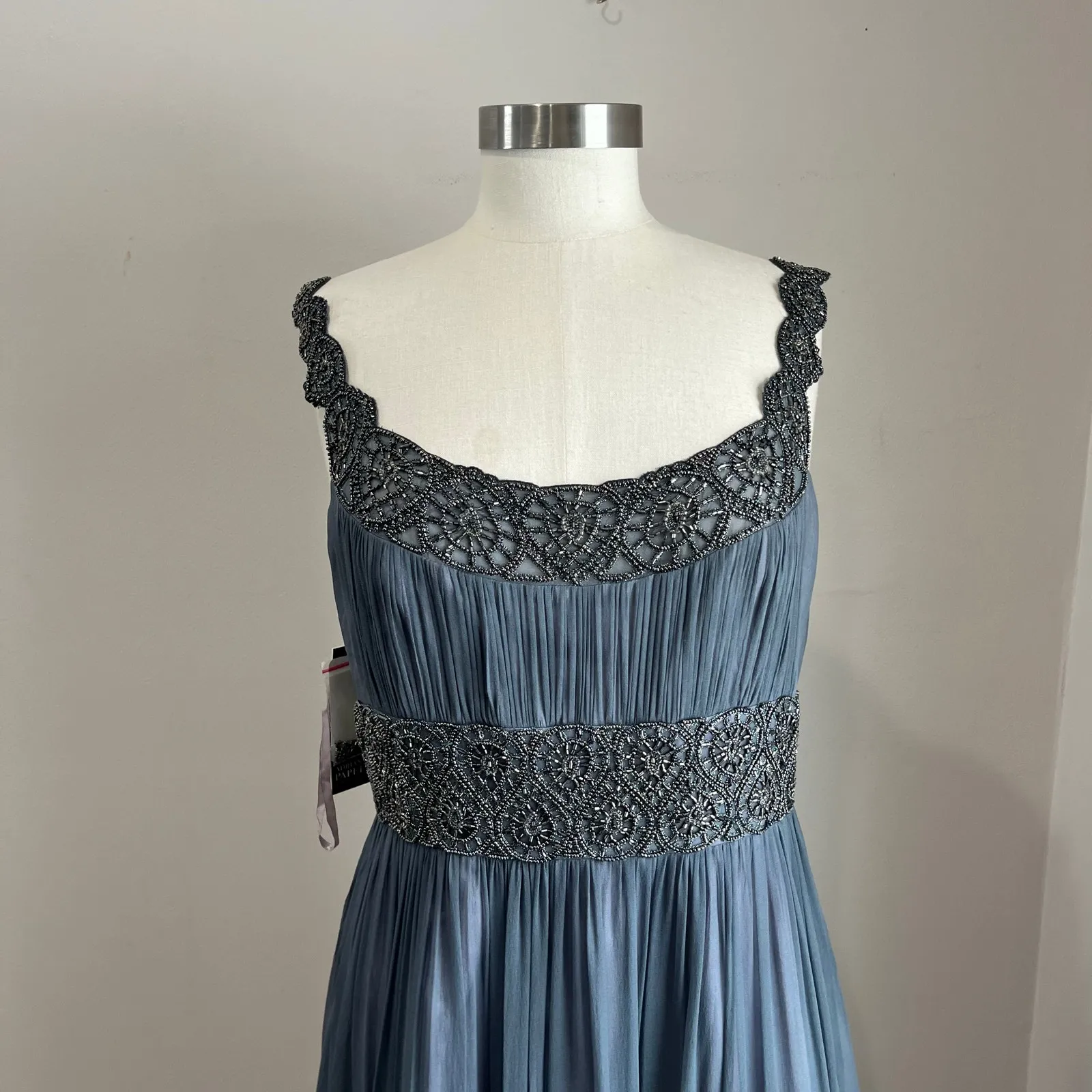 Adrianna Papell Beaded Empire Waist Evening Dress Steel Blue Sz 12 NWT Formal - Image 13