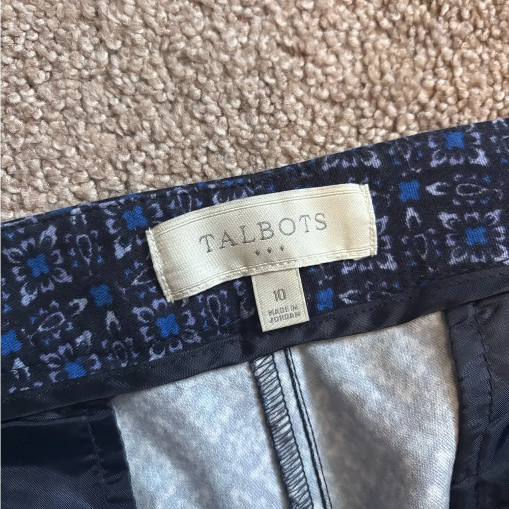 Talbots Navy Blue White Geometric Floral Print Casual Dress Pants - Image 3