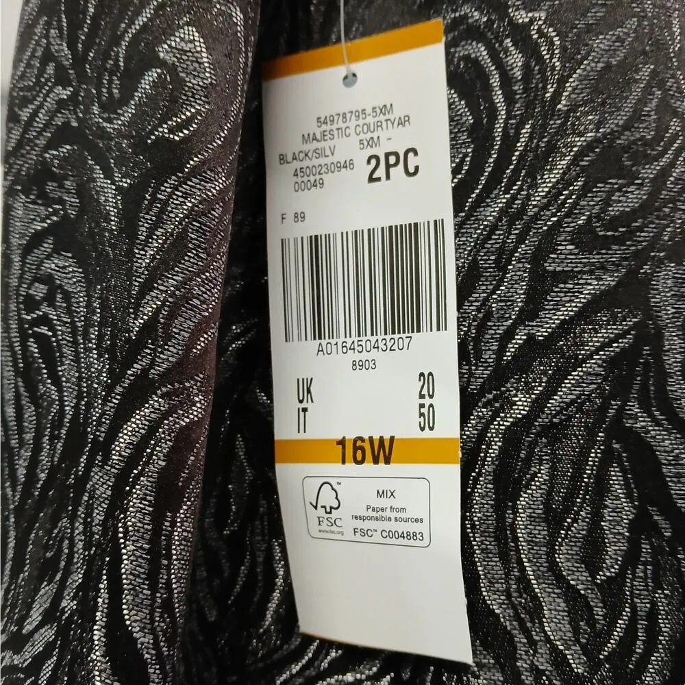 Le Suit 2 Pc Suit Womens 16W Silver Black Jacquard Blazer Skirt Business - Image 6