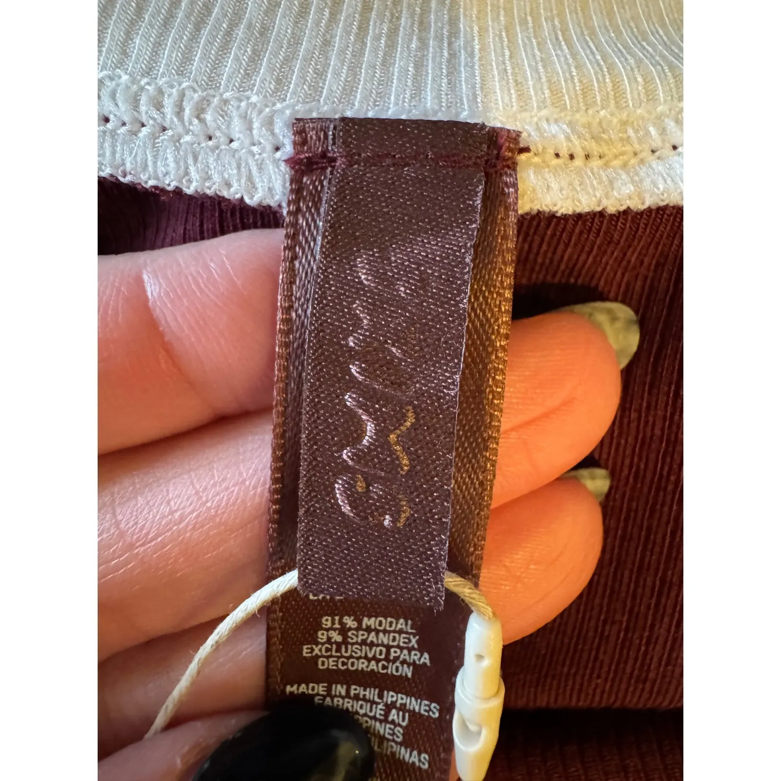 SKIMS Dress Women Large Maroon‎ Soft Lounge Ringer Tee Maxi Sleep Shirt NWT - Image 8