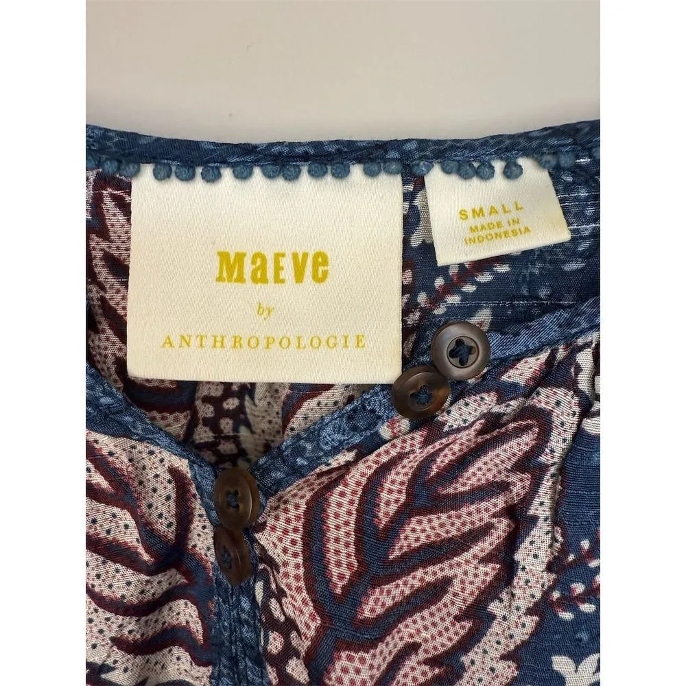 Maeve by Anthropologie Women's Letizia Ruffled Blouse Size S Blue Floral Boho - Image 6