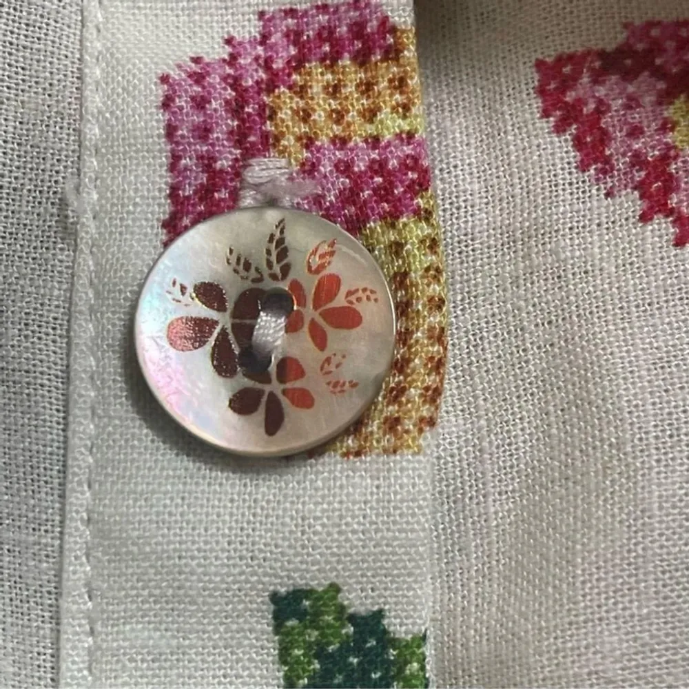 Farm Rio Crosstitch Floral Belted Romper linen blend off-white jumpsuit Sz XL - Image 16