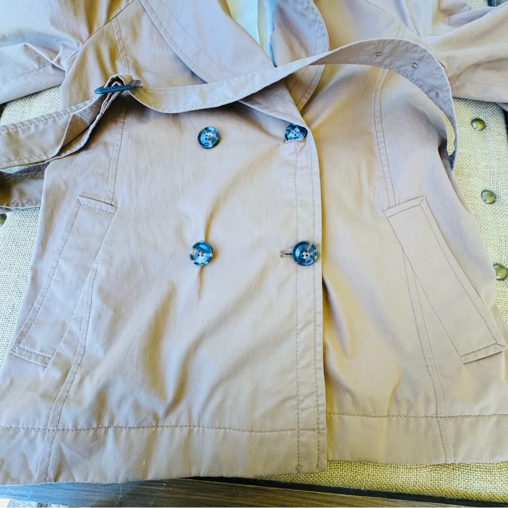 Banana Republic Water-Resistant Tie-Sleeve Trench Coat Jacket Camel Tan Belted - Image 10