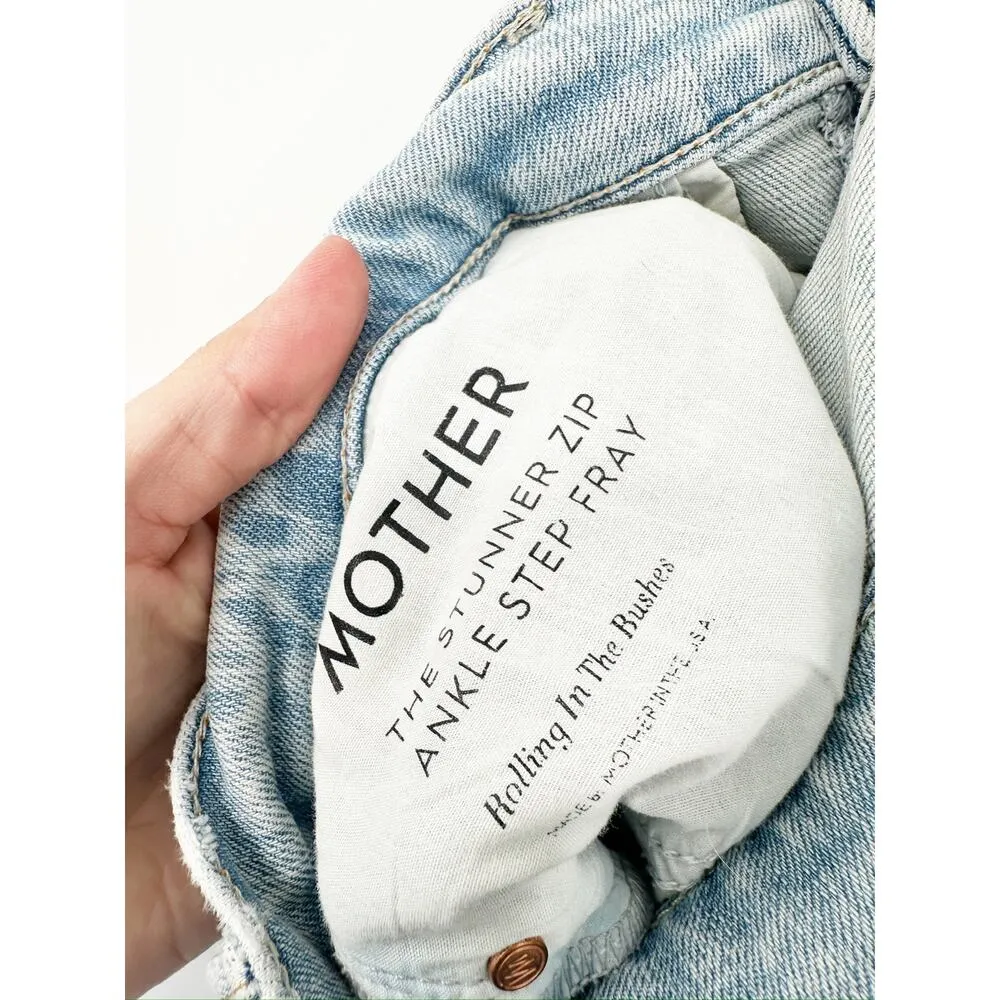 Mother Stunner Zip Ankle Fray Distressed Blue Jeans Rolling in the Bushes Sz 29 - Image 5