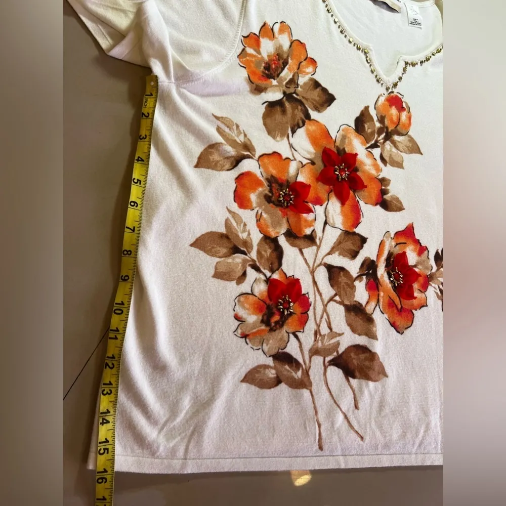 Alfred Dunner Plus size 2X Womens Cream Pullover Sweater Short Sleeve Floral - Image 9