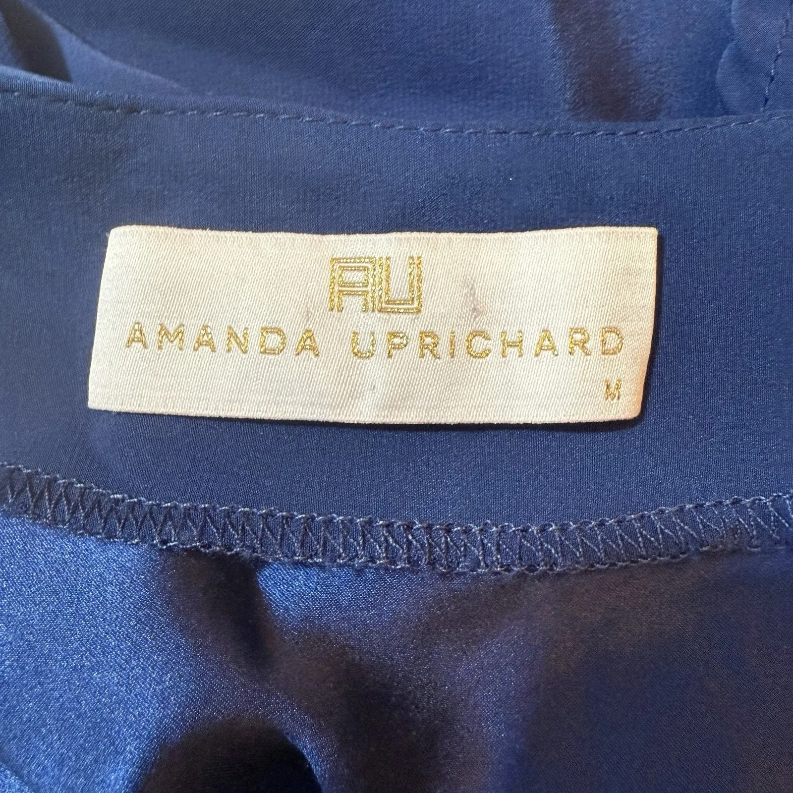 Amanda Uprichard M 100% Liquid‎ Silk Shift Dress Blue Career Office Made In USA - Image 10