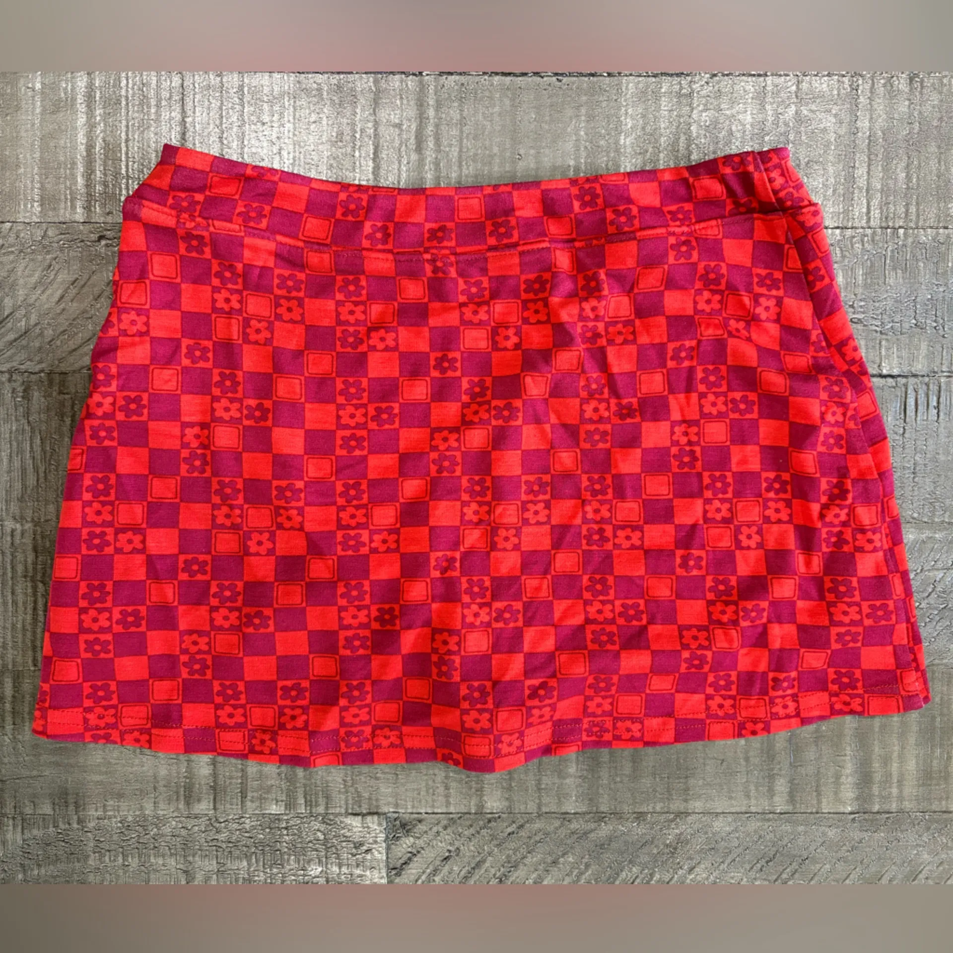 Urban Outfitters Red and Purple‎ Floral Checkered Skirt - Image 2