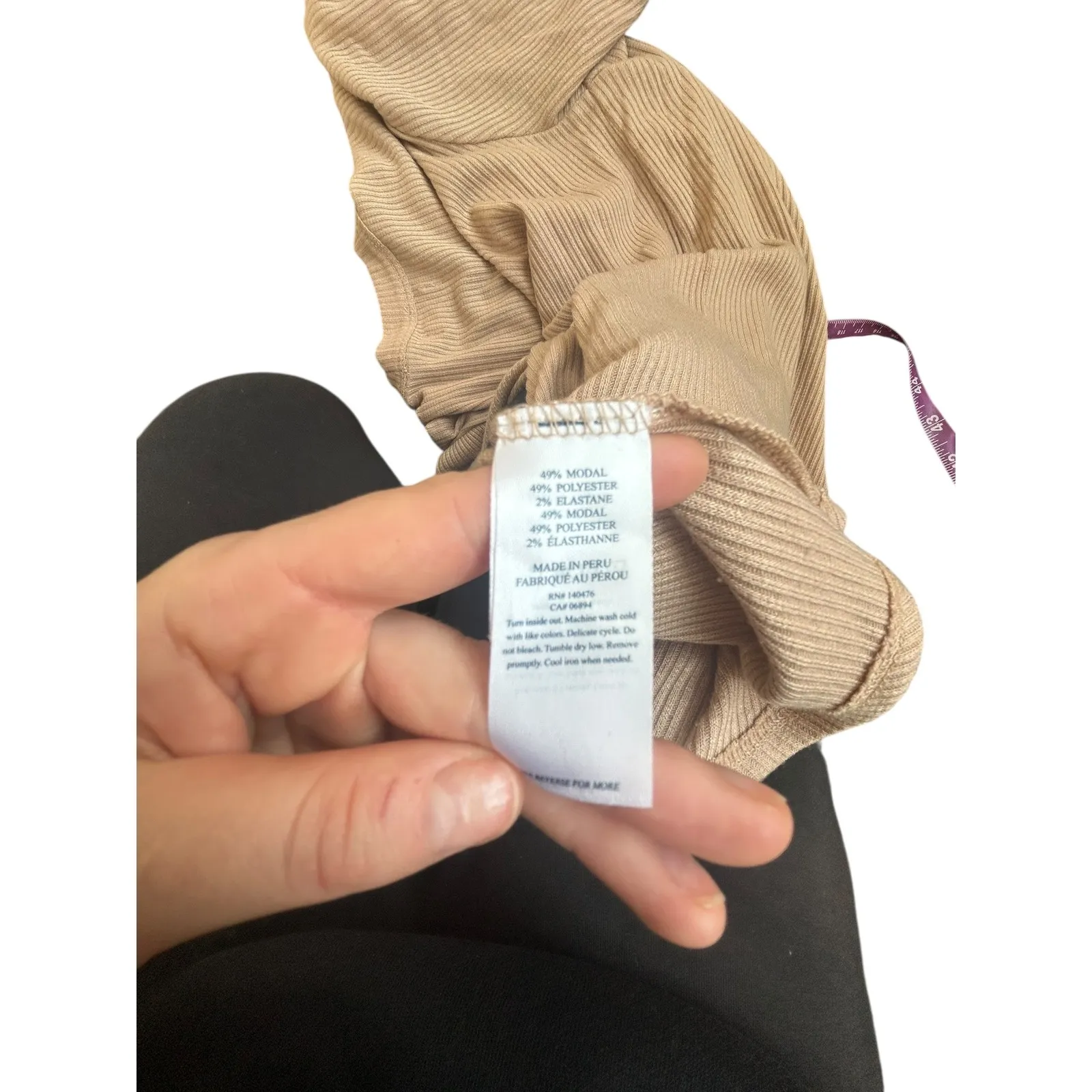 Faherty Layne Ribbed Puff Sleeve T Shirt Top Tan Size Small - Image 7