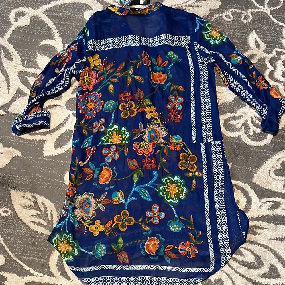 Artisan Blue Floral Tunic beaded on front. Medium. Boho - Image 5