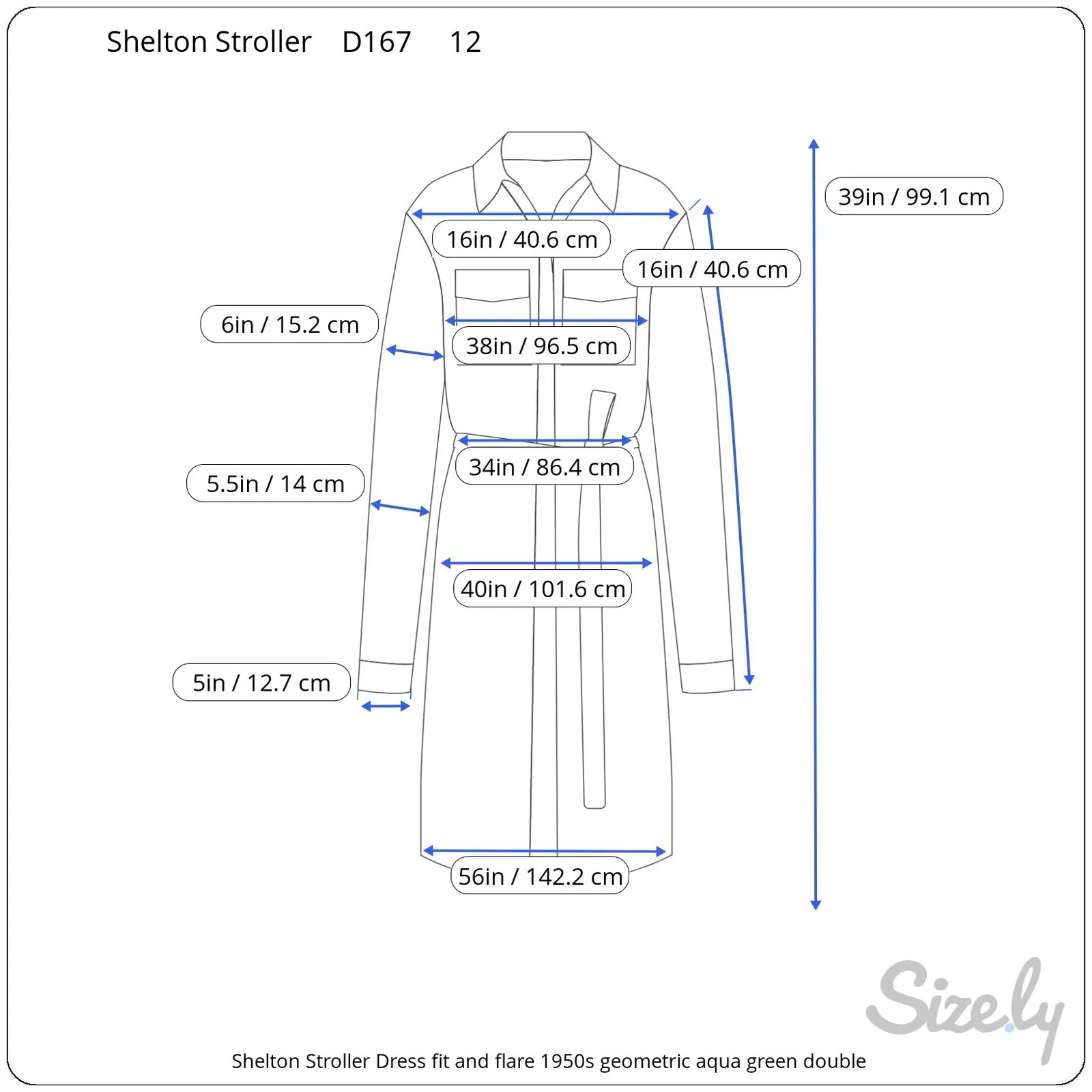 Shelton Stroller Dress fit and flare 1950s geometric aqua green double breasted Blue Size 12 - Image 3