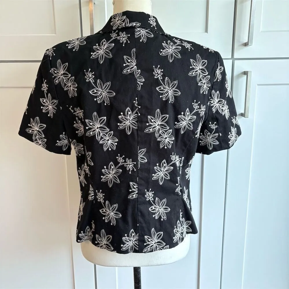 Judith Hart Women's Black Floral Cotton Embroidered Blazer Size 12 Short Sleeve Black - Image 4