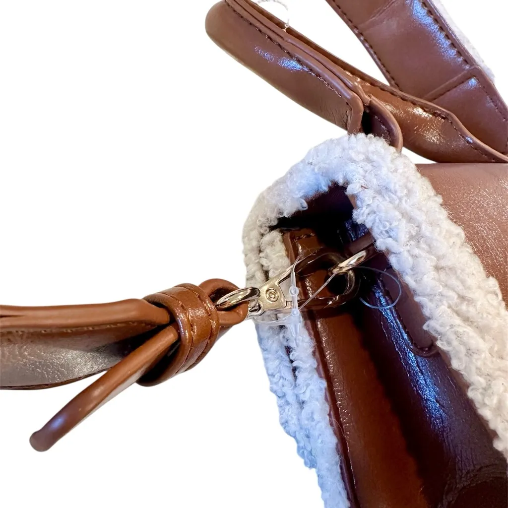 Forever 21 Light Brown and Cream Faux Shearling-Trim Crossbody Mini Bag - Image 3