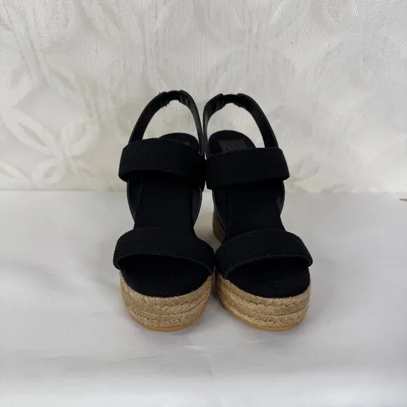 Tory Burch‎ Black 2 Band Canvas Wedge Sandals Size 7 - Image 9