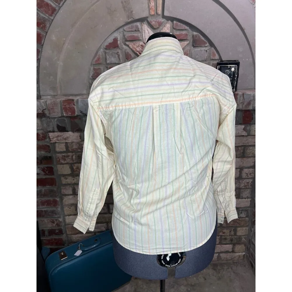 Liz Sport striped button down yellow pink green - Image 6