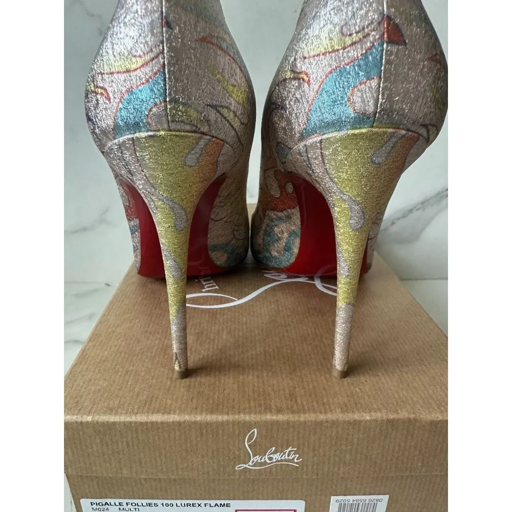 CHRISTIAN LOUBOUTIN Pigalle 109 Lurex Flame Heels Size 37.5 - Image 7