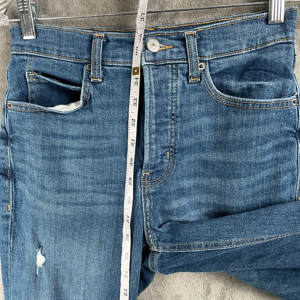 Old Navy Sky Hi Straight Women’s 4 Medium Wash Distressed Jeans Raw Hem Grunge - Image 5