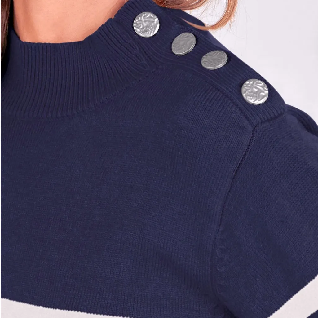 Kirundo Striped Pullover Sweater with Deco Metal Buttons Women’s Size Small NWT! Blue - Image 2