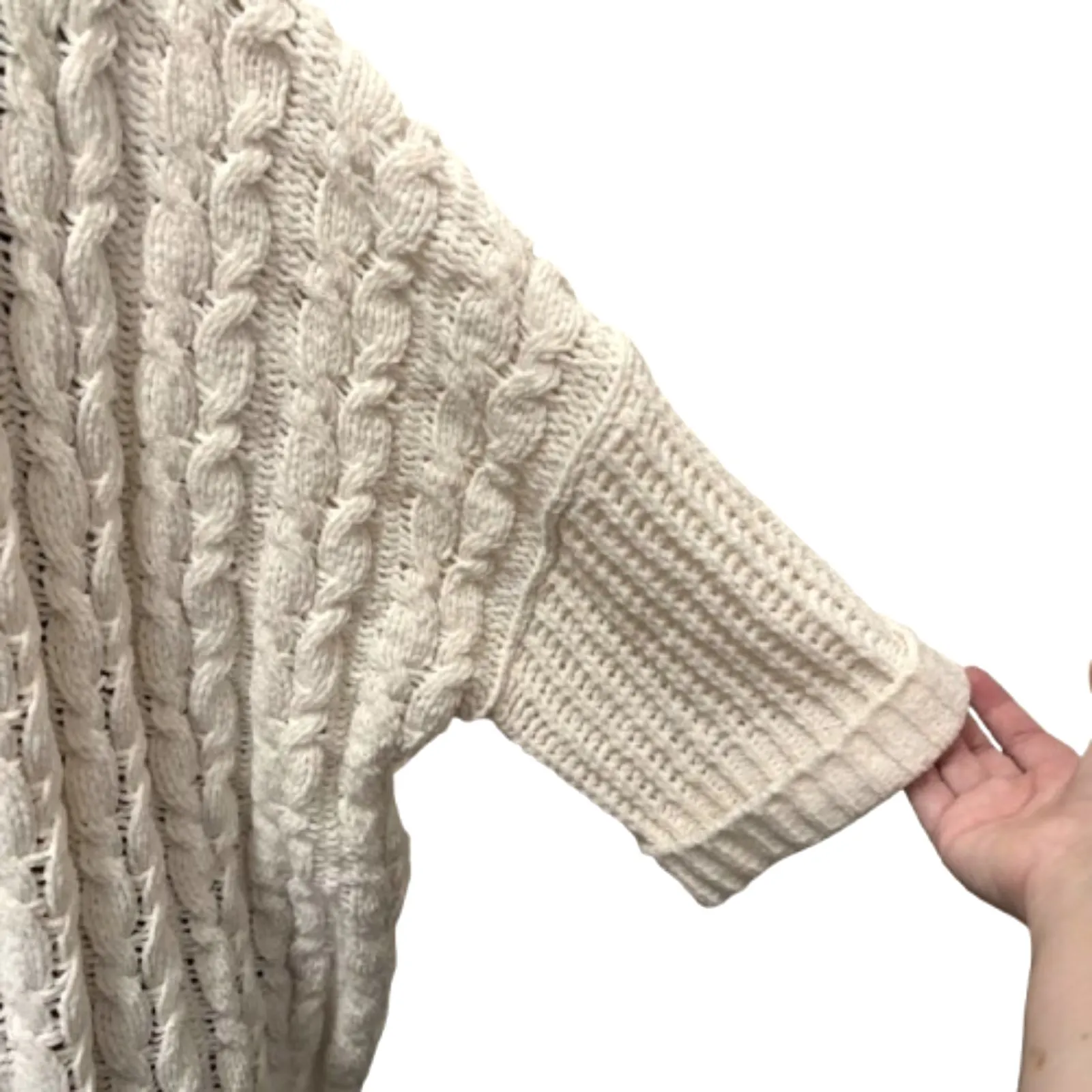 Umgee Chunky Knit Kimono Open Front Cardigan‎ Short Sleeve Cream Boho Size S/M - Image 2