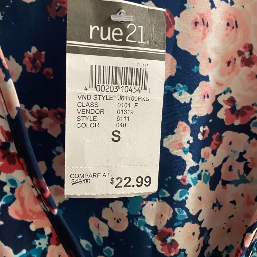 Rue 21 Women’s Dress S Small Floral Pattern Navy Blue Pink Red V Neck Bust 34” - Image 3