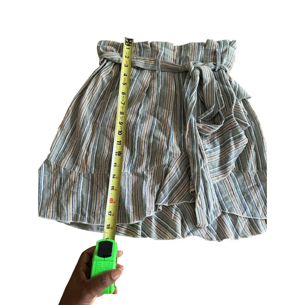 Lakhays Womens Striped Ruffled Wrap Skirt With Tie Belt Blue Size M - Image 4