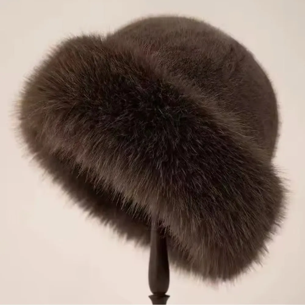 Women's Light Brown Fluffy Faux Fur Cap Fur Hat Fur Hats Mongolian Hat - Image 4