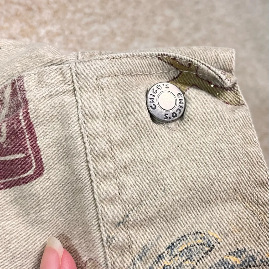 Chico's Vintage denim jacket button down front pockets unique some glitter western Chico - Image 10