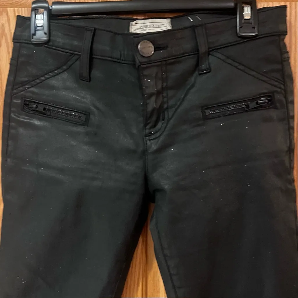 Current/Elliott The Stiletto Biker Zipper‎ Black Coated Cropped Jeans Size 26 - Image 8