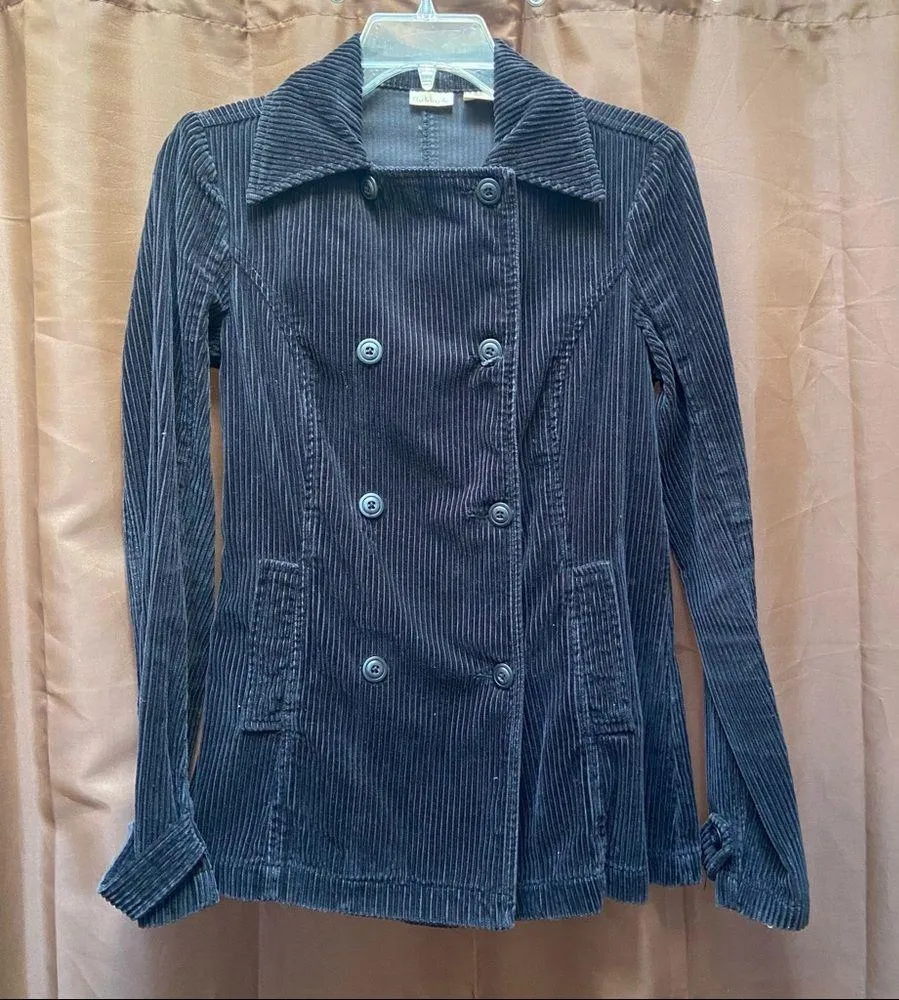 Y2k corduroy black double breasted pea coat XS - Image 2