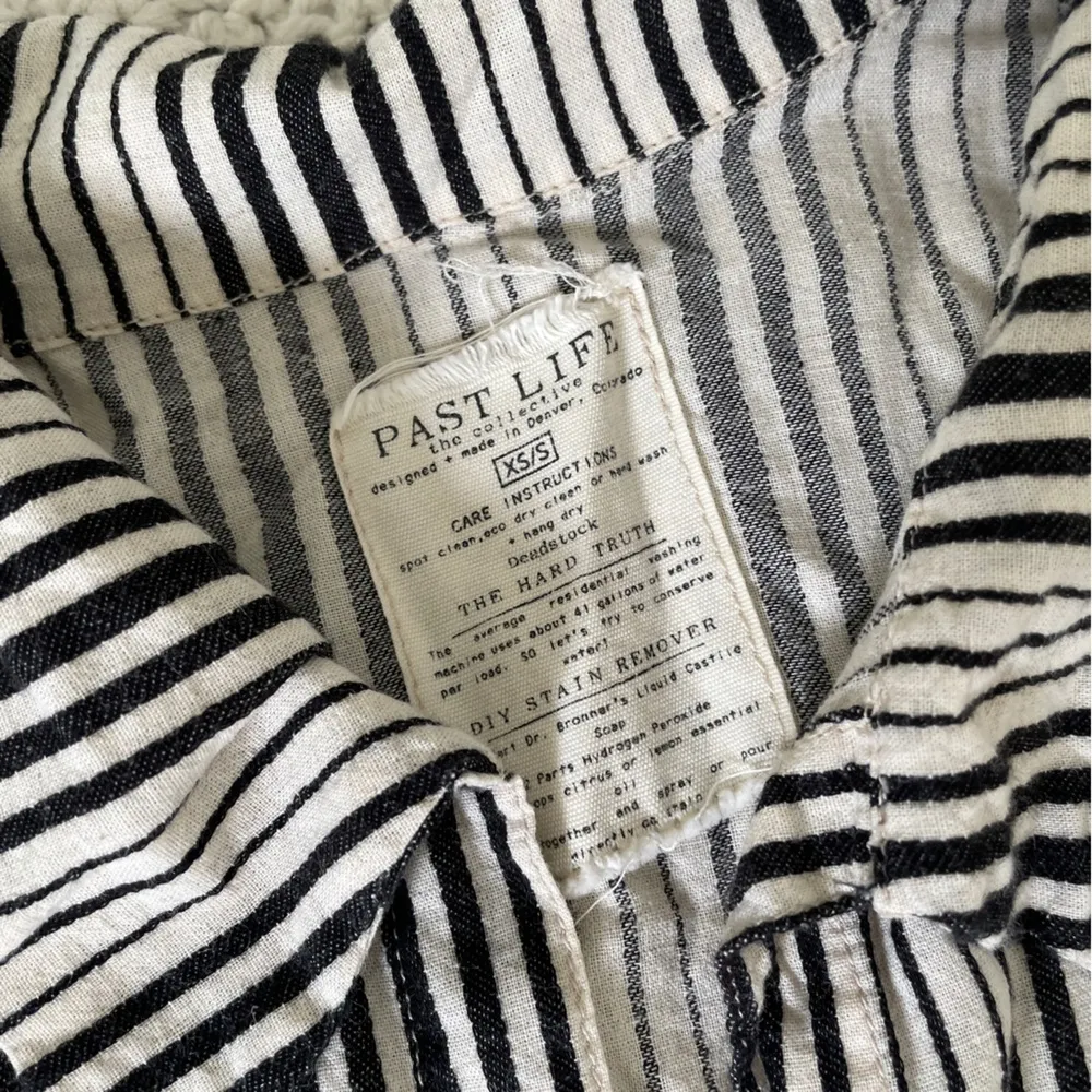 Past Life The Collective Striped Open Front Button Down Shirt Black/White (XS/S) Black - Image 3