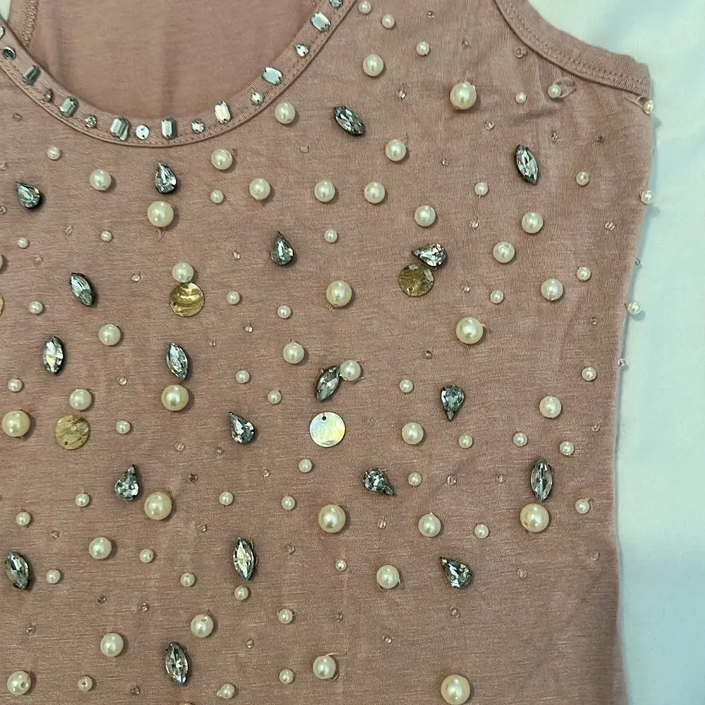 Ceres size M pink beaded rhinestone & shell embellished tank top EUC Size M - Image 6