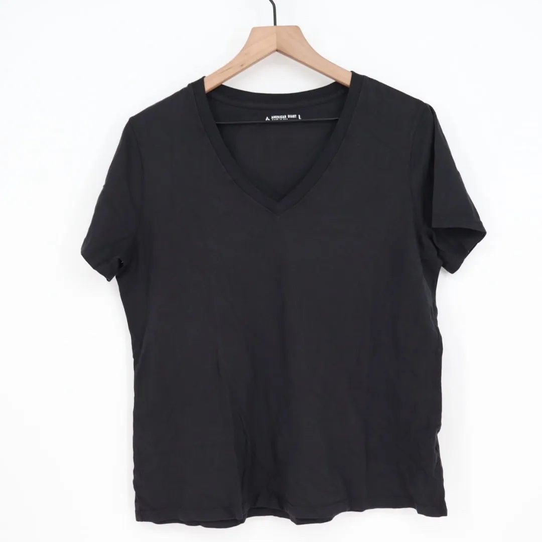 American Giant Black V Neck Short Sleeve T Shirt Women Size L Made in USA Size L - Image 2