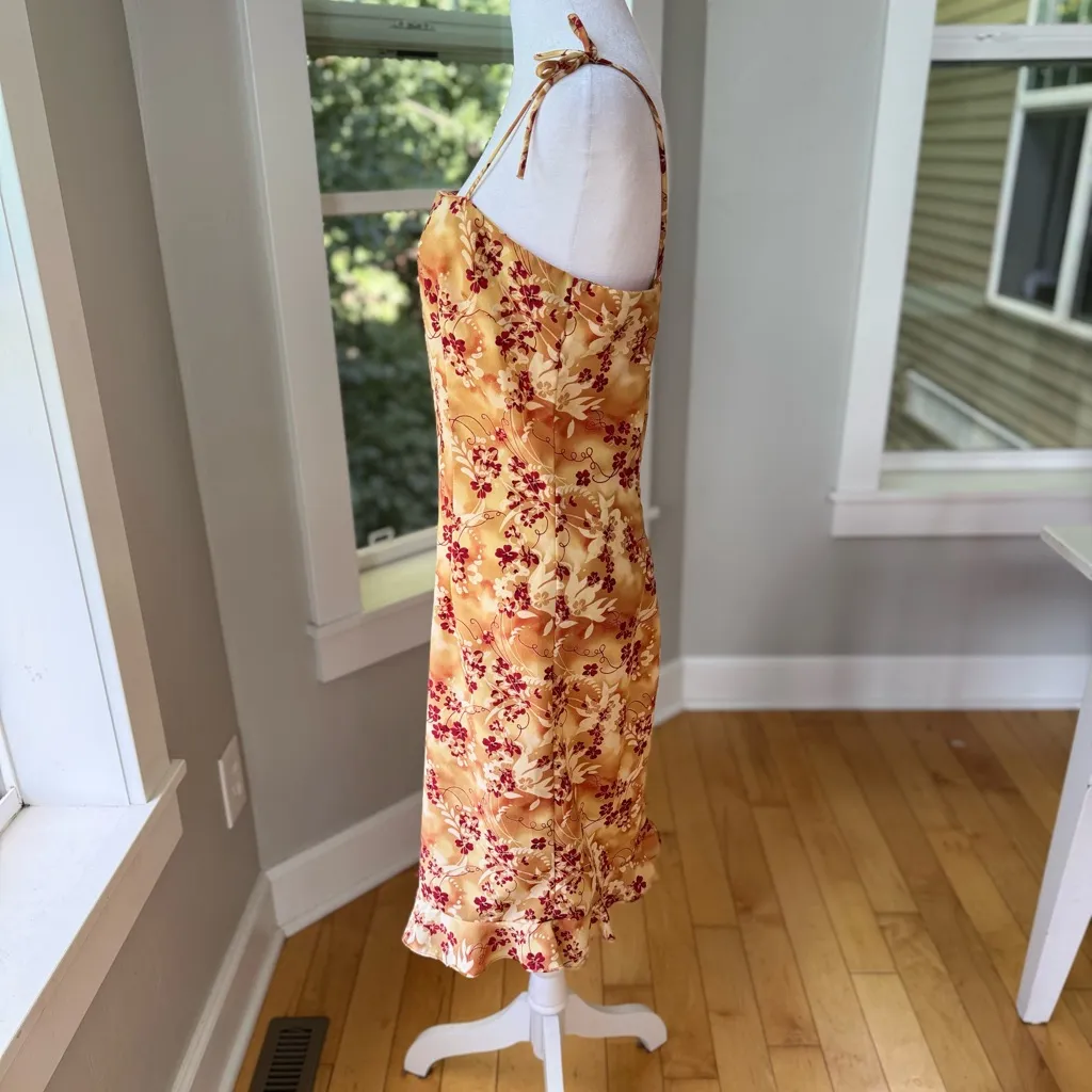 Vintage 90s Joule Orange Red Tie Strap Ruffle Bottom Slip Dress Size Large - Image 4