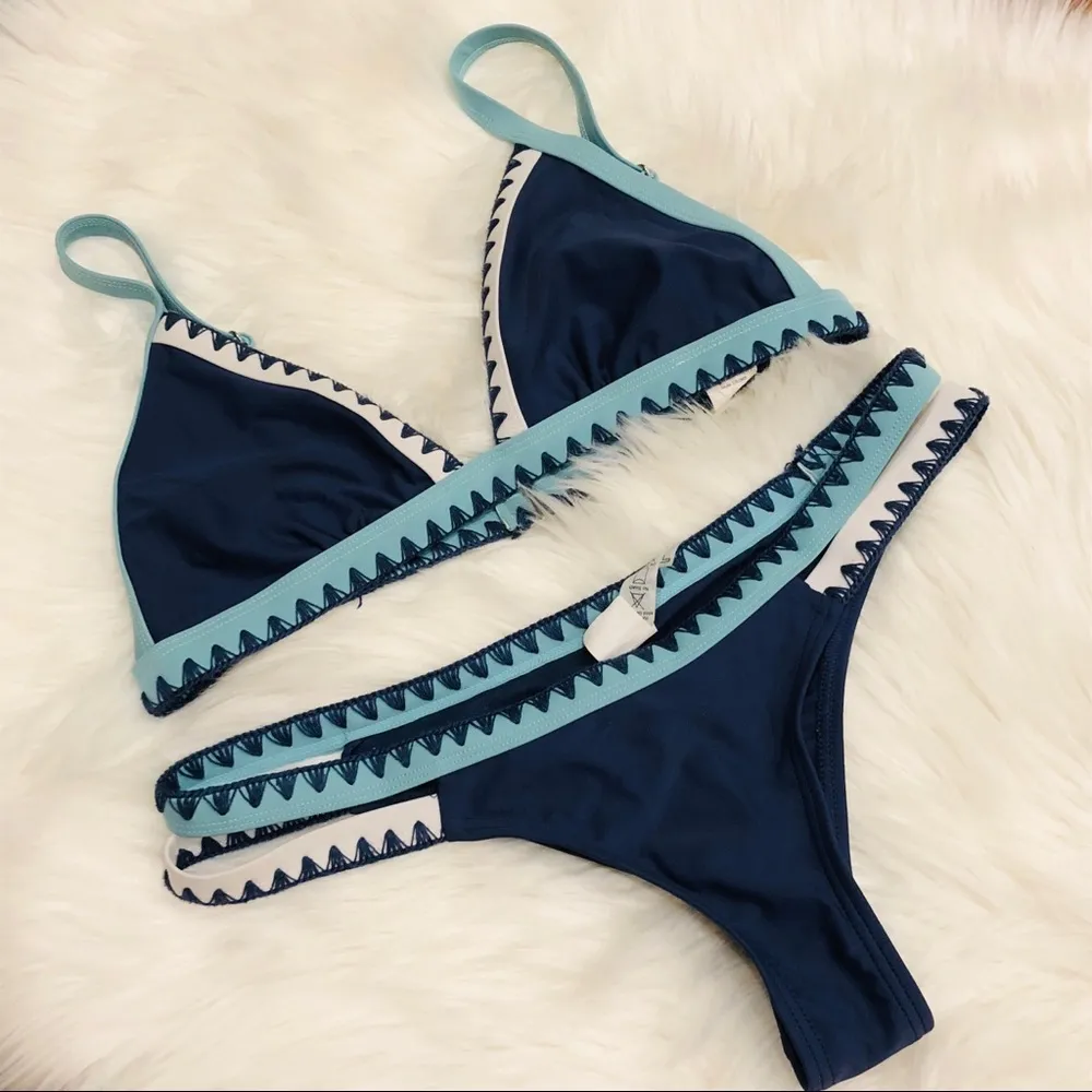 DAMSEL Blanket Stitch 2 PC Bikini Set size Small Blue - Image 6