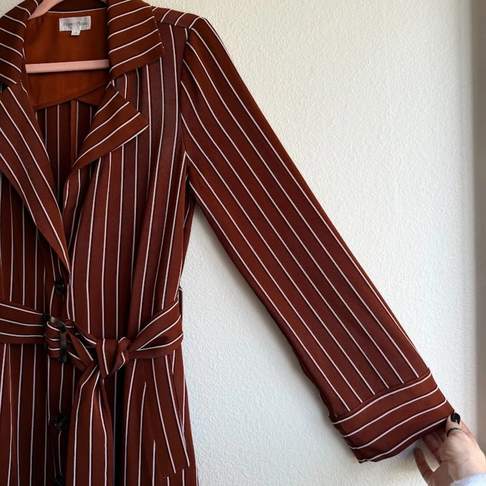 Privacy Please Cassidy Belted Midi Trench in Brown & Tan Stripe size Small - Image 8