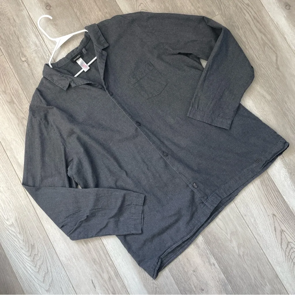 Hanro Pajama Top cotton button up long sleeve womens Gray (xlarge) loungewear Size XL - Image 1